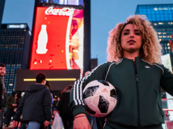 Freestyle fire in Times Square - FIFA World Cup Trophy Tour by Coca-Cola hits New York