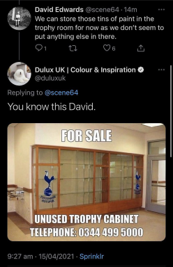 Spurs mocked by official partner Dulux for empty trophy cabinet - minutes after sponsorship deal announced